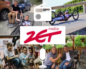 Kolaż ludzi na wózkach inwalidzkich ze słowami radio Zet.