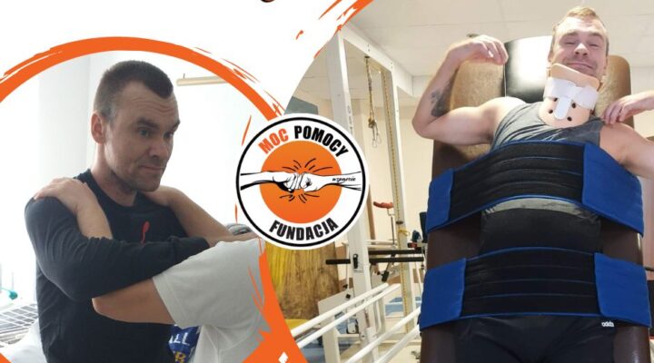 Dwa zdjęcia mężczyzny na siłowni i jedno z pomarańczowym paskiem.