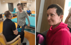 Dwa zdjęcia kobiety siedzącej na krześle i mężczyzna siedzący na krześle.