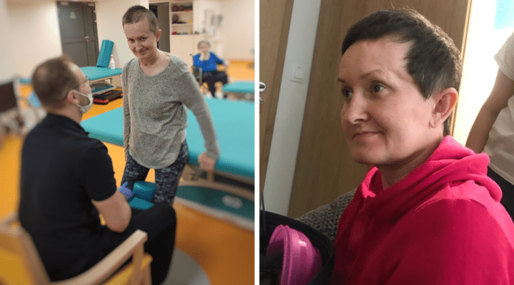 Dwa zdjęcia kobiety siedzącej na krześle i mężczyzna siedzący na krześle.