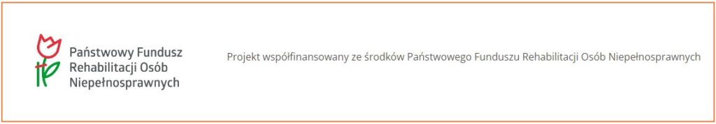 Białe i pomarańczowe logo z czerwonym kwiatem.