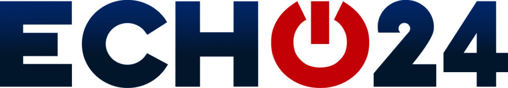 Logo Echo24 jest pokazane na niebiesko i czerwono.