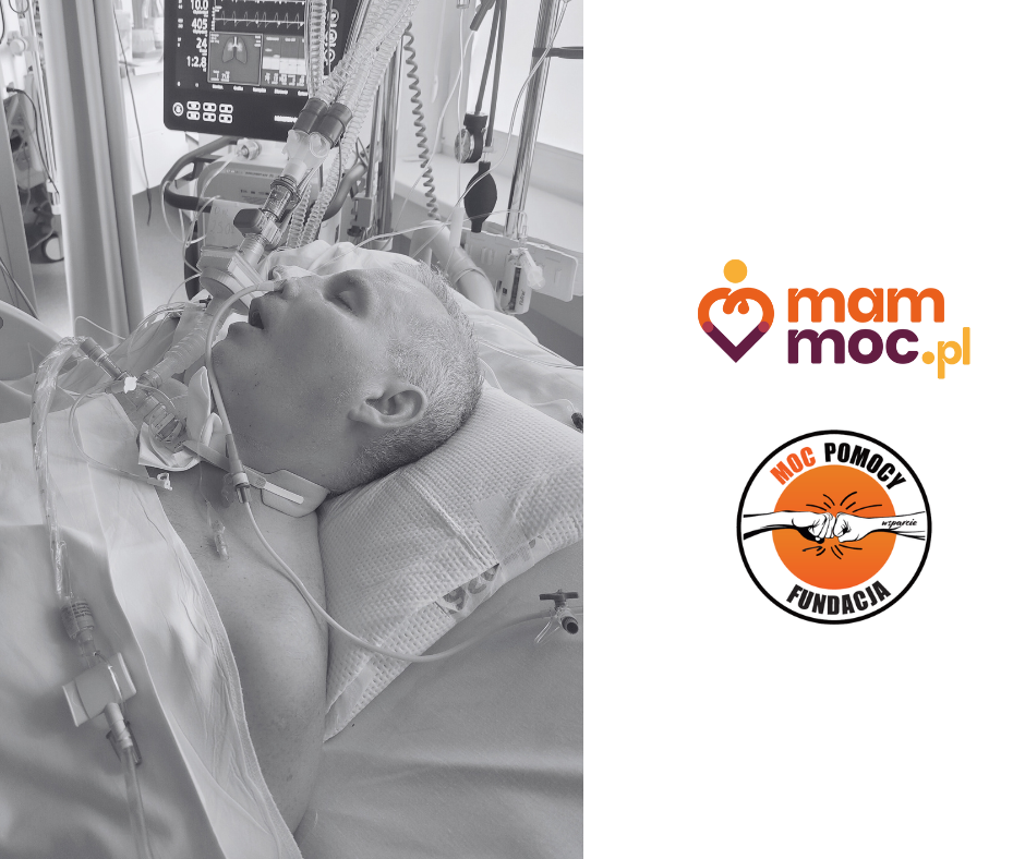 Mężczyzna w szpitalnym łóżku z IV w ramieniu.