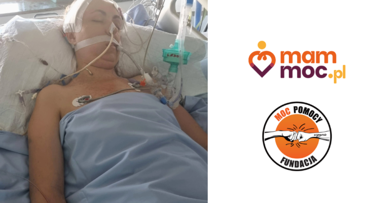 Kobieta w szpitalnym łóżku z maską tlenową.