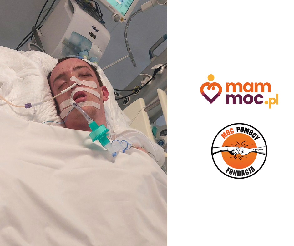 Mężczyzna w szpitalnym łóżku z rurką tlenu.