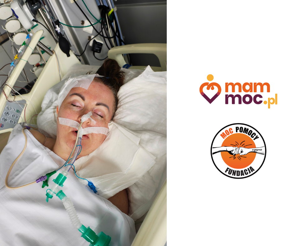 Kobieta w szpitalnym łóżku z rurką tlenową.
