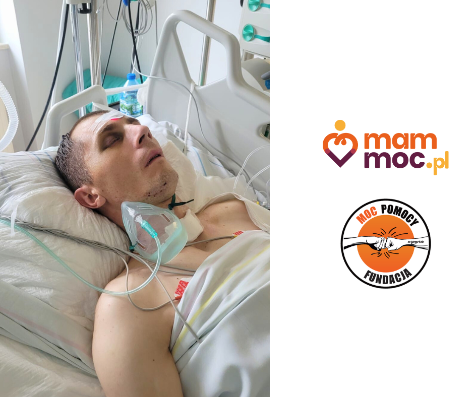 Mężczyzna w szpitalnym łóżku z rurką tlenu.