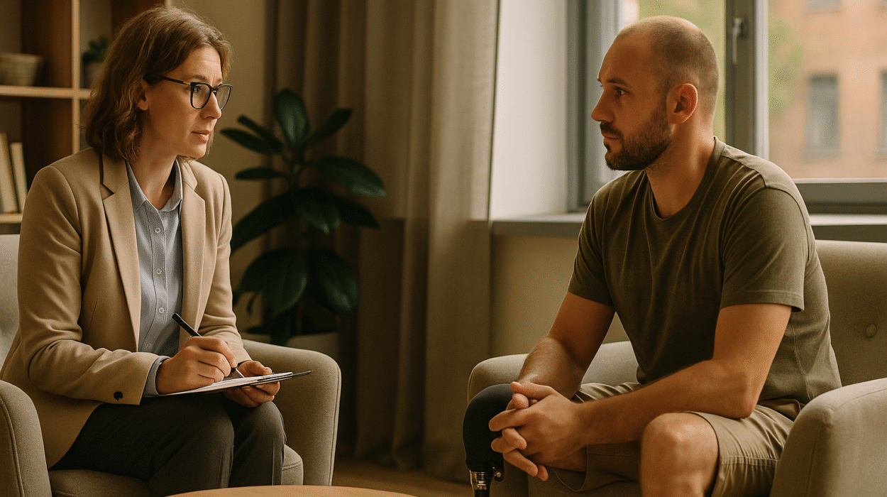 Mężczyzna i kobieta siedzą na krzesłach rozmawiających ze sobą.