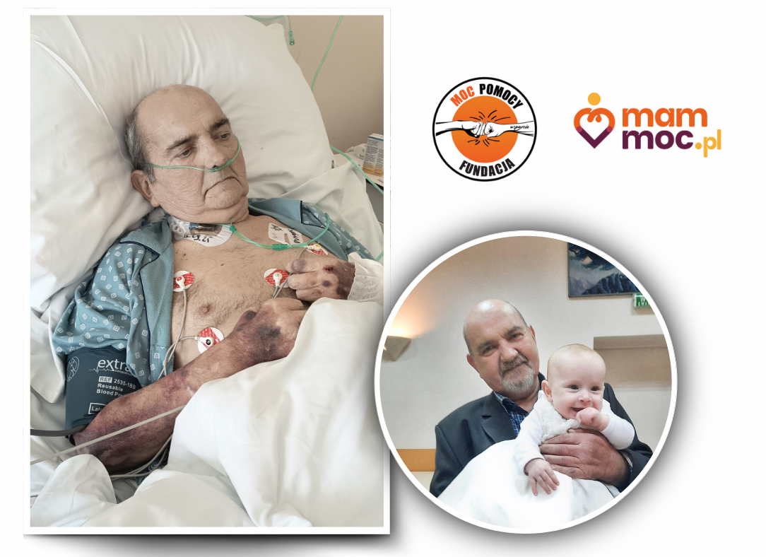 Na pierwszym zdjęciu widzimy mężczyznę leżącego w szpitalnym łóżku, podłączonego do aparatury monitorującej czynności życiowe. Na drugim ten sam mężczyzna uśmiecha się i trzyma na rękach małą dziewczynkę.