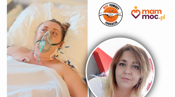 Na zdjęciu po lewej stronie kobieta leży w szpitalnym łóżku. Jest podłączona do aparatury, ma nieobecny wzrok. Na drugim zdjęciu ta sama kobieta jest pełna życia, ma rozpuszczone blond włosy.